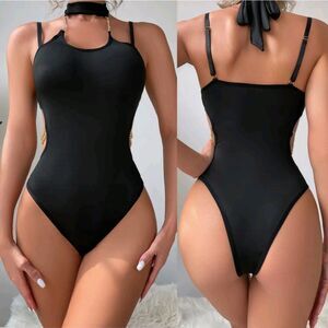 Black Women's Sexy Lingerie Lace Up One Piece Teddy Bodysuit Babydoll Nightwear